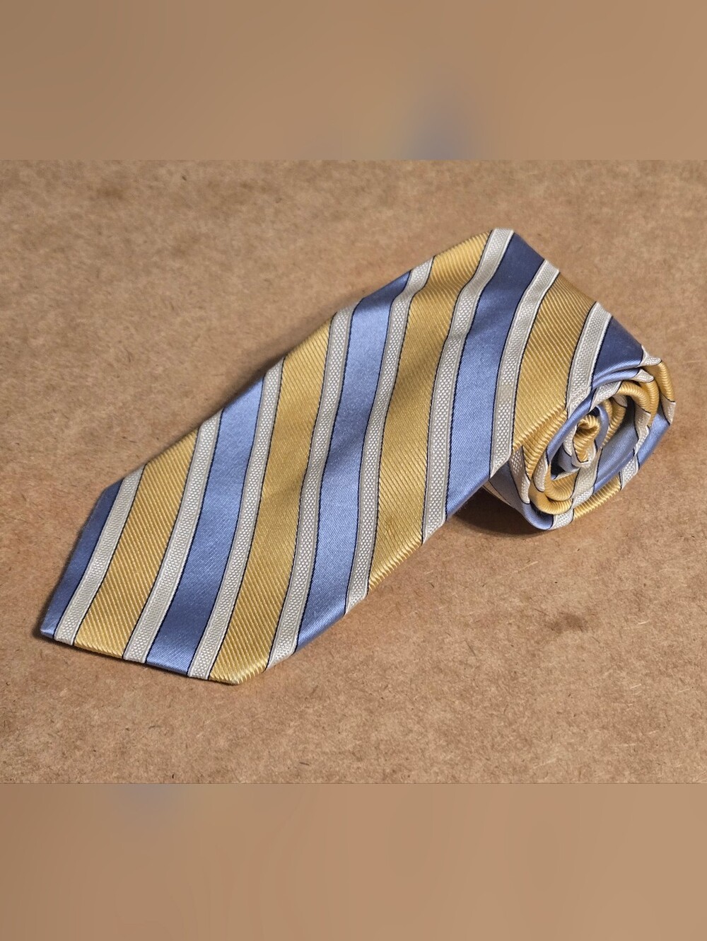 Tommy Hilfiger 100% Silk 2 Toned Tie - Striped/Solid Golden/Blue